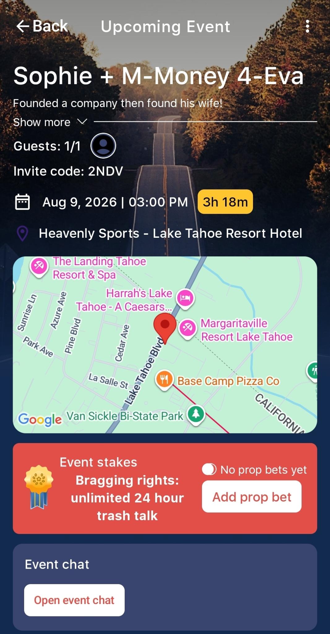 Event details screen showing an upcoming wedding event